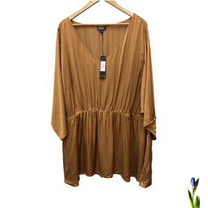 Glitzy lifestyle Puff-sleeved blouse color copper silky size plus 6X